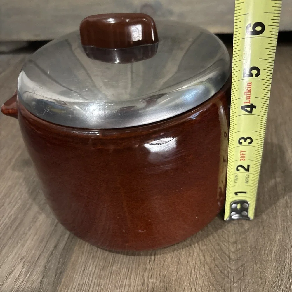 West Bend Bean Pot Stoneware with Metal‎ Lid Brown Glazed 2 QT 1950s USA Vintage